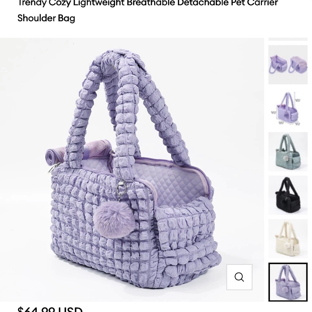Lavender Quilted Pet Carrier Bag